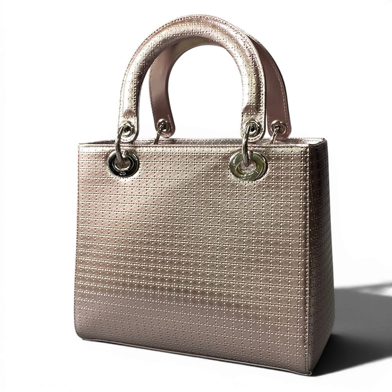 Christian Dior Lady Handbag Metallic Pink Bag Ta1 Used