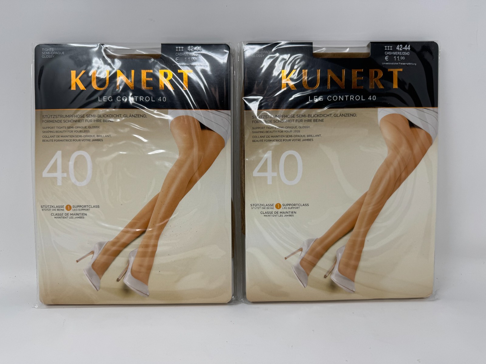 KUNERT LEG CONTROL 40 2 Pair! Tights Semi-Opaque Glossy Cashmere 42-44