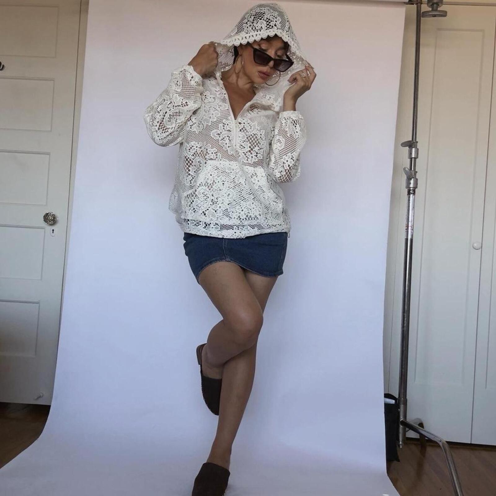 White crochet Hoodie Top