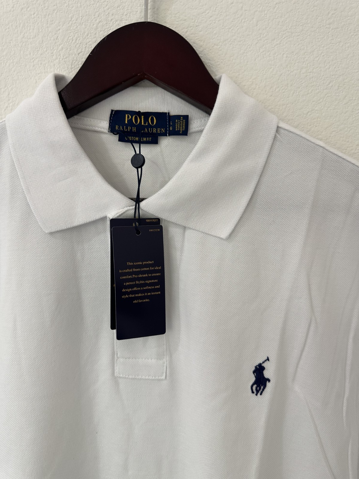 Ralph Lauren Men’s Custom Slim Fit Polo Shirt White L Short Sleeve Mesh New