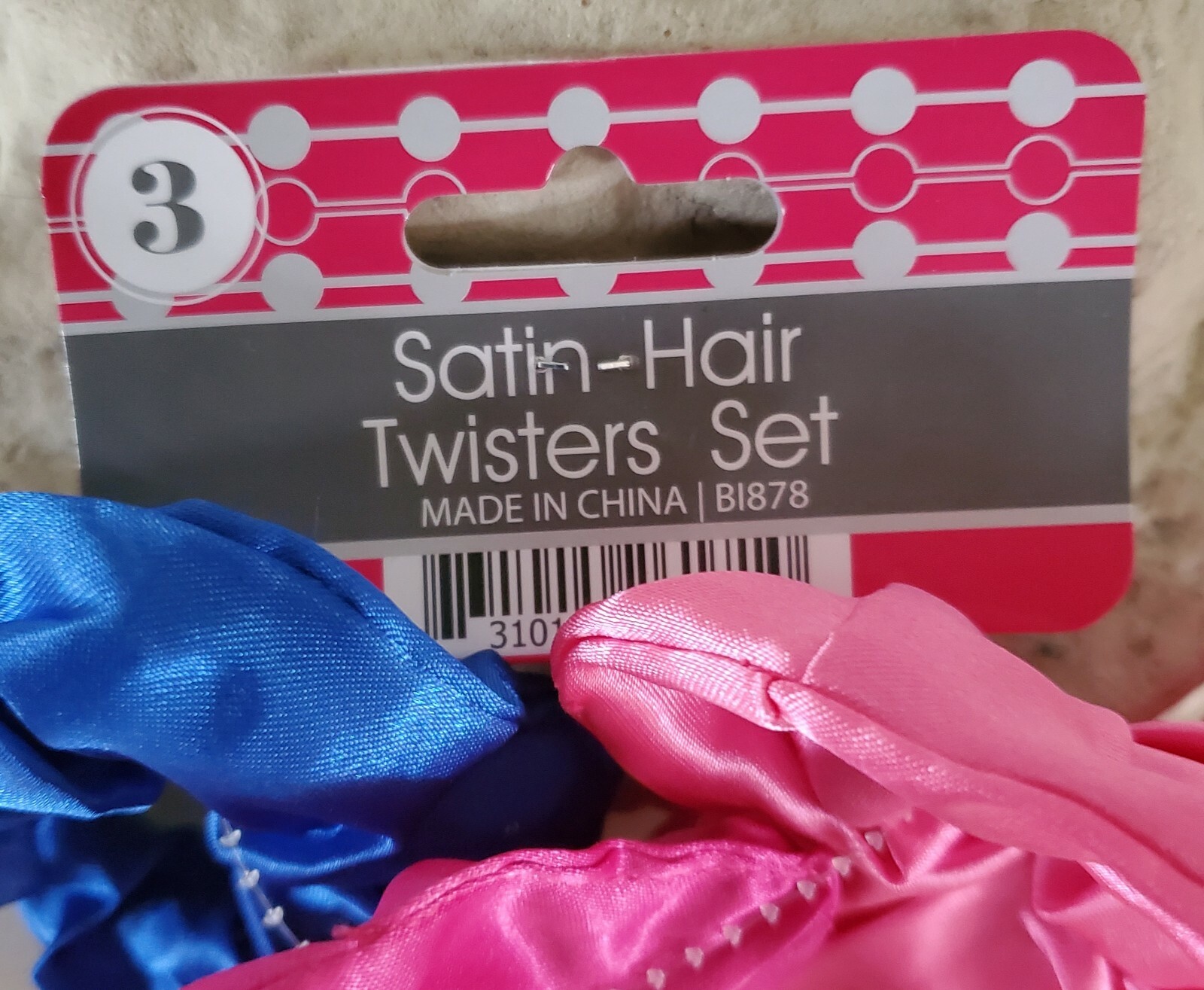 Fabric Ponytail Holders Round 3 Pack Blue Pink Satin Hair Twisters 80s Scrunchy