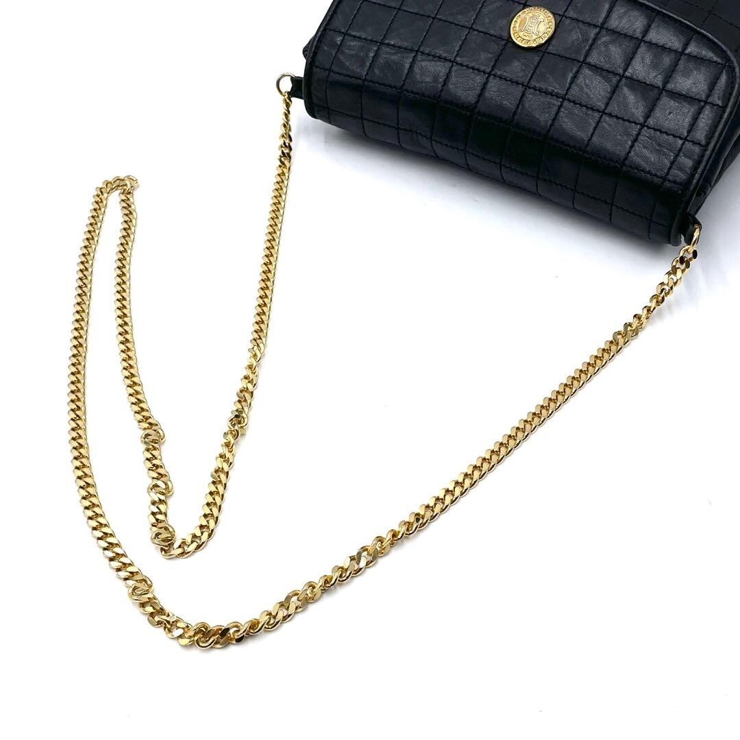 CELINE Triomphe Quilted Black Leather Gold Chain Shoulder Bag Pochette Vintage