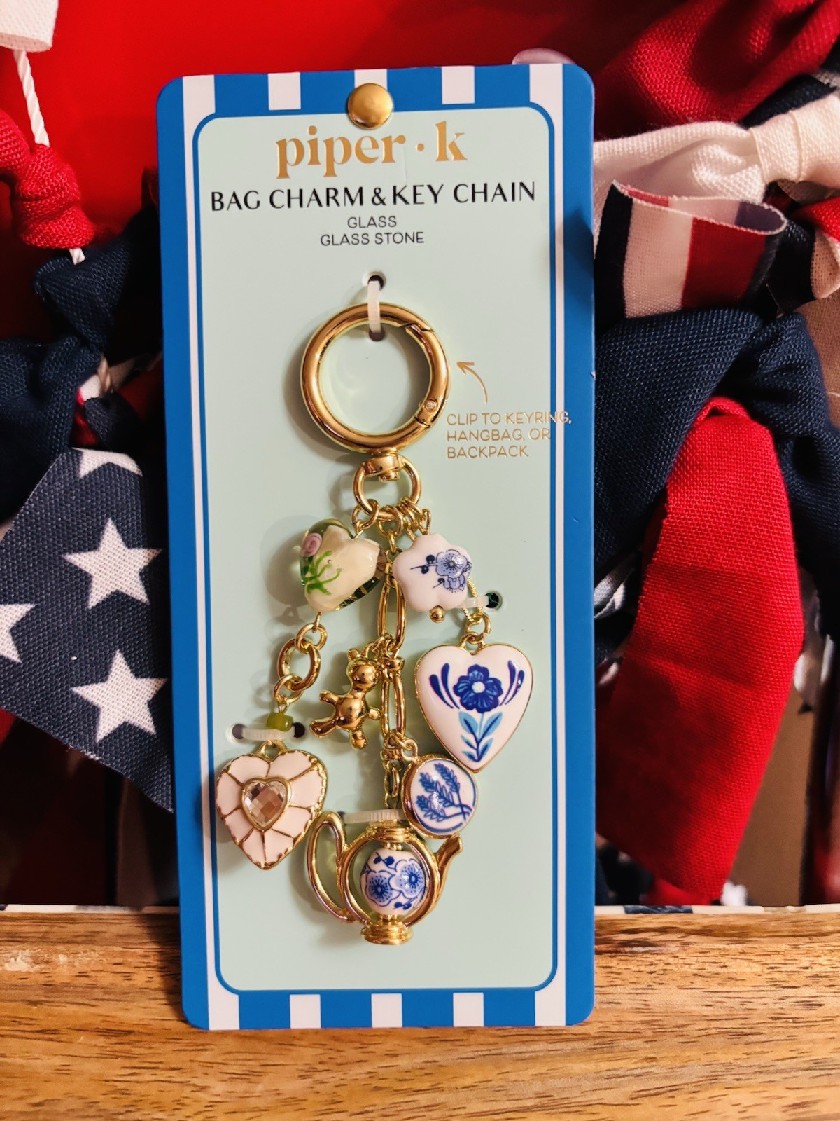 💙NWT Piper K Floral Teapot Themed Bag Charm / Keychain