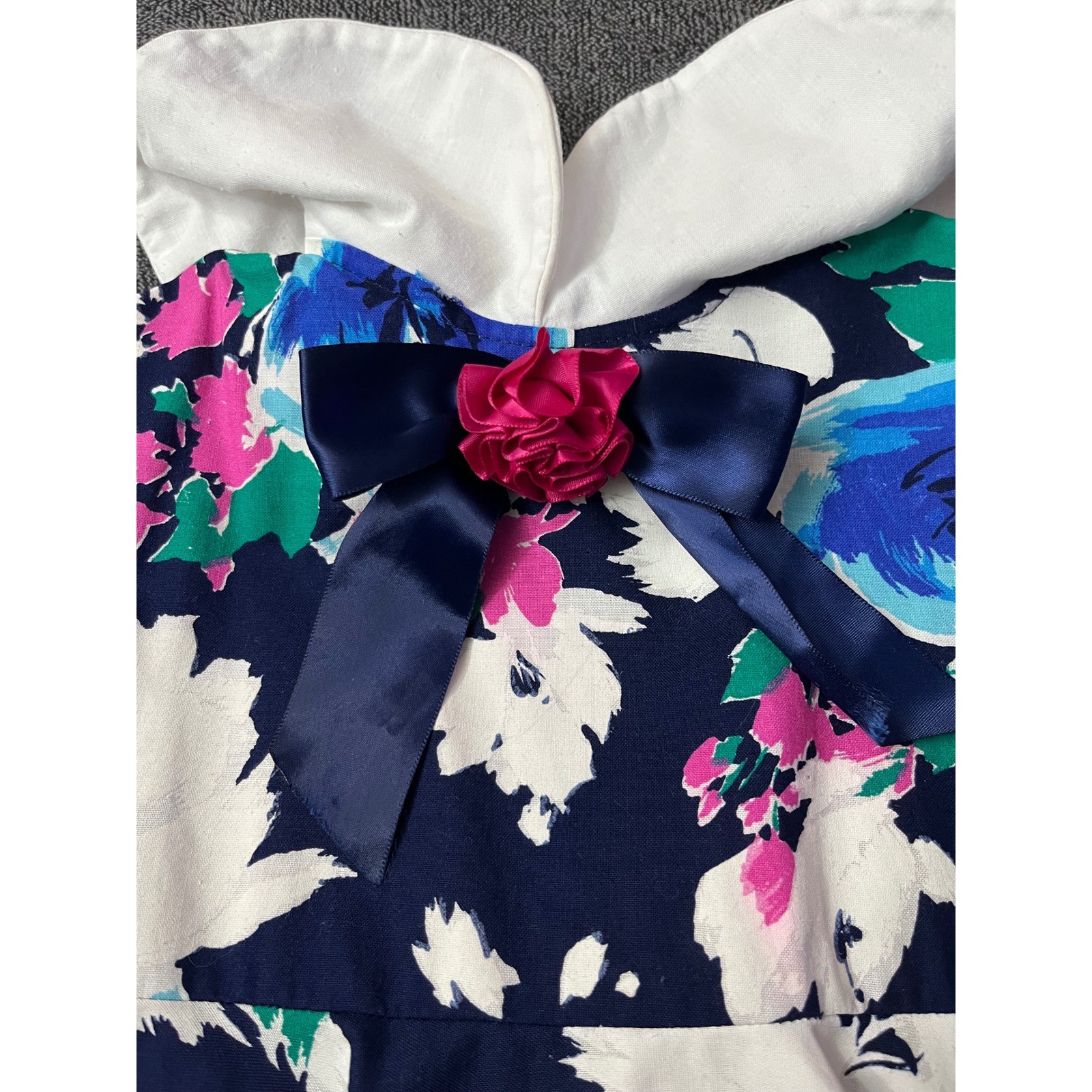 Vintage Roget Ltd Girls Navy Blue Floral Peter Pan Collar Dress Size 6
