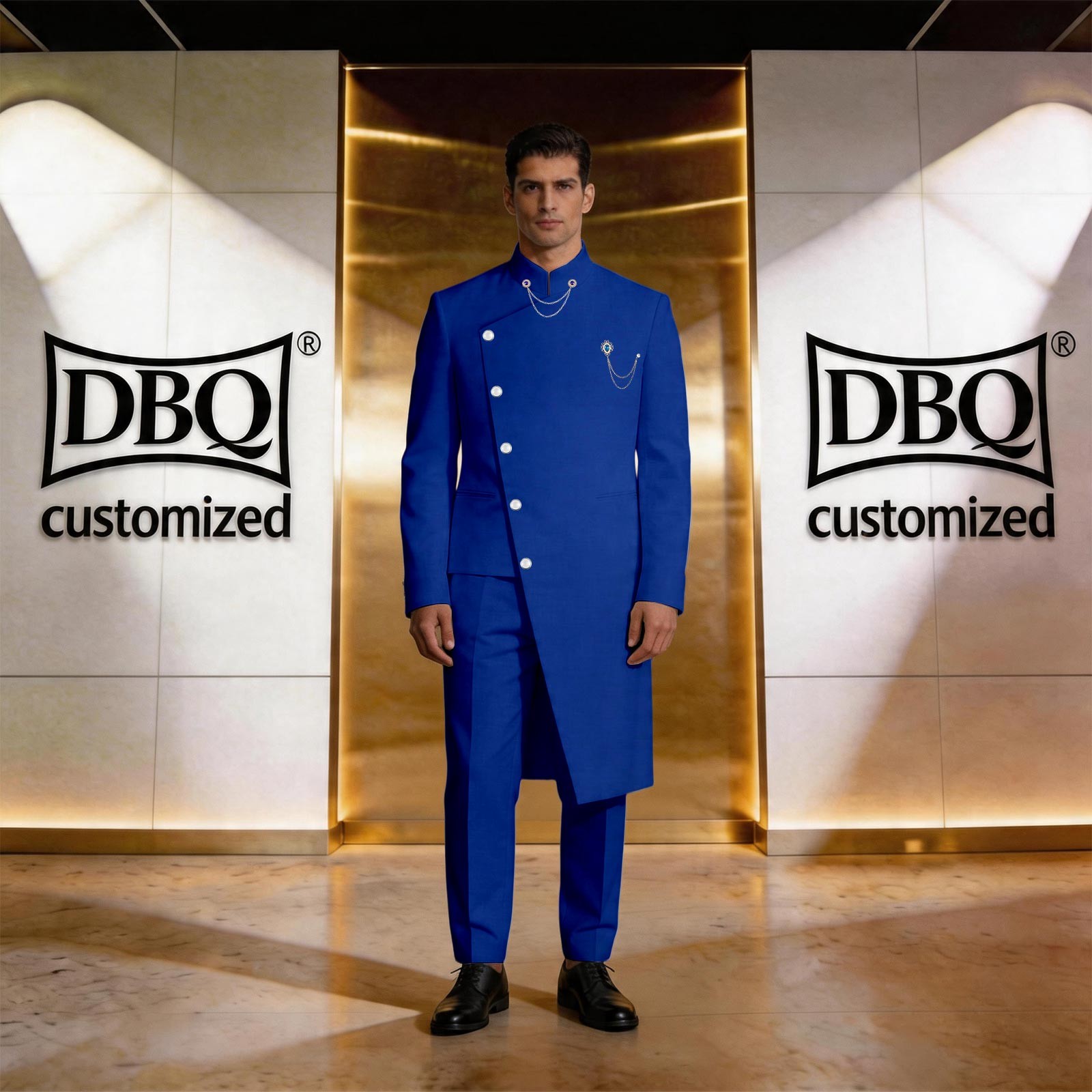African Men’s Tailor Made Single Breast Long Jacket Pants 2 Pieces Business Set