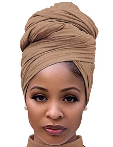 Head Wraps for Black Women Stretch Head Scarf Long African Hair 1pcs -Camel
