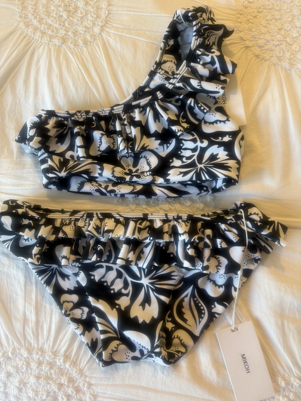 Brand New With Tags Mikoh Black And White Floral Girls Bikini Size XL