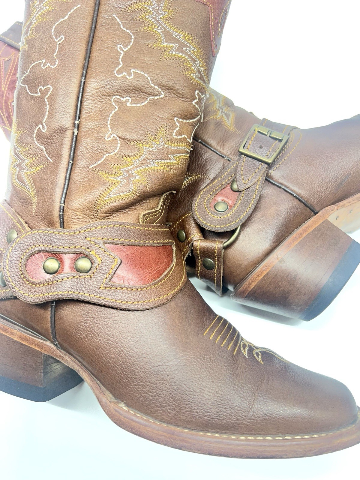 Reyme Western boots Women size 7.5US 24.5 MX square toe with Spur strap Made MEX