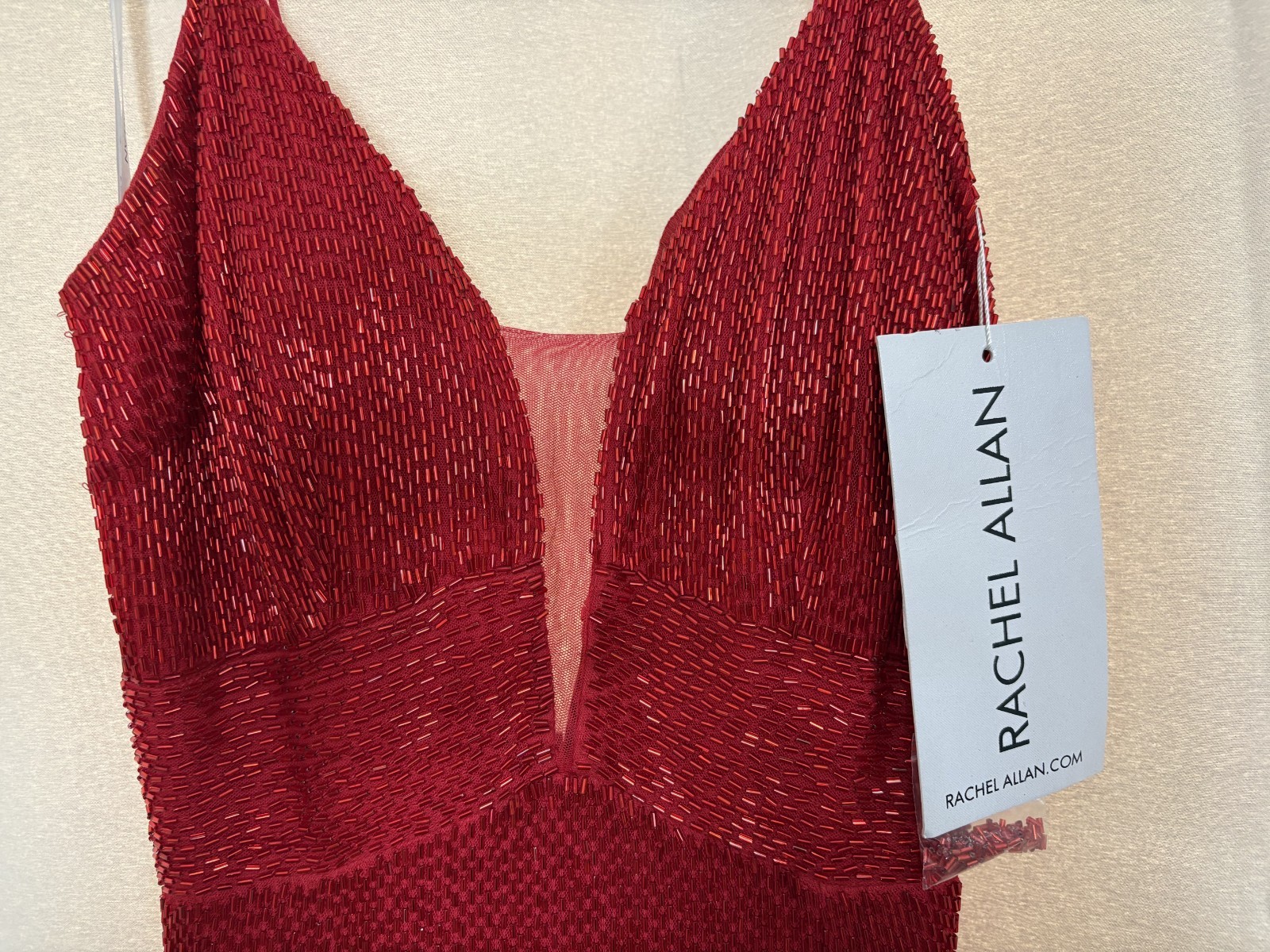 New Rachel Allan Beaded Red Gown Size 6
