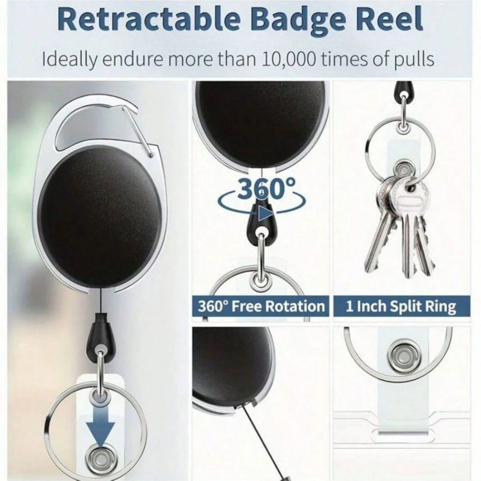 ID Card Holder Retractable Badge Reel Vertical Case Heavy Duty With Belt Clip US