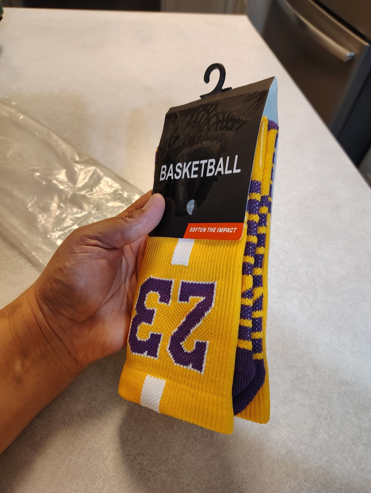 Basketball Club Men’s Athletic Crew Socks Yellow/Purple/White 23 One Size 1 Pair
