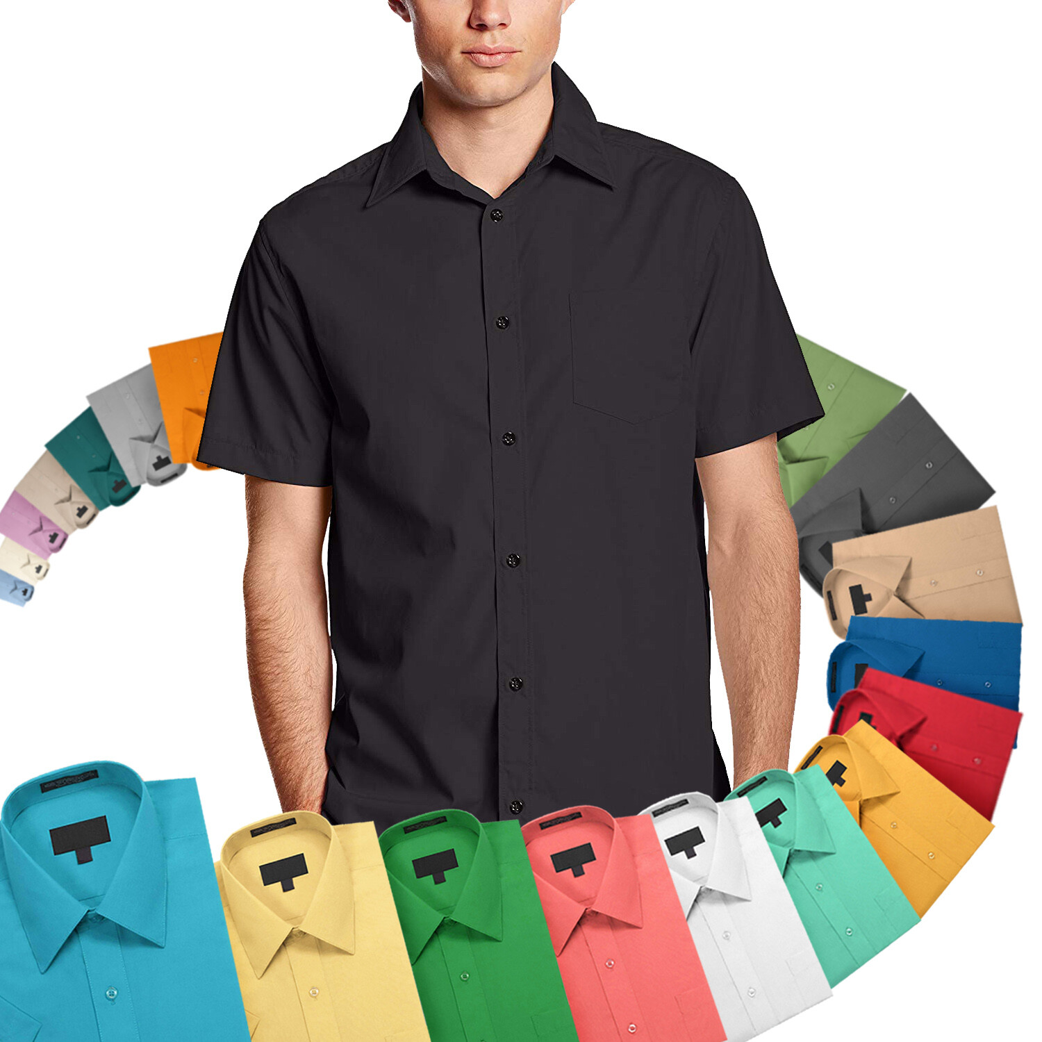 Men’s Classic Fit Button Down Designer Short Sleeve Dress Shirts 29 Colors S-5XL