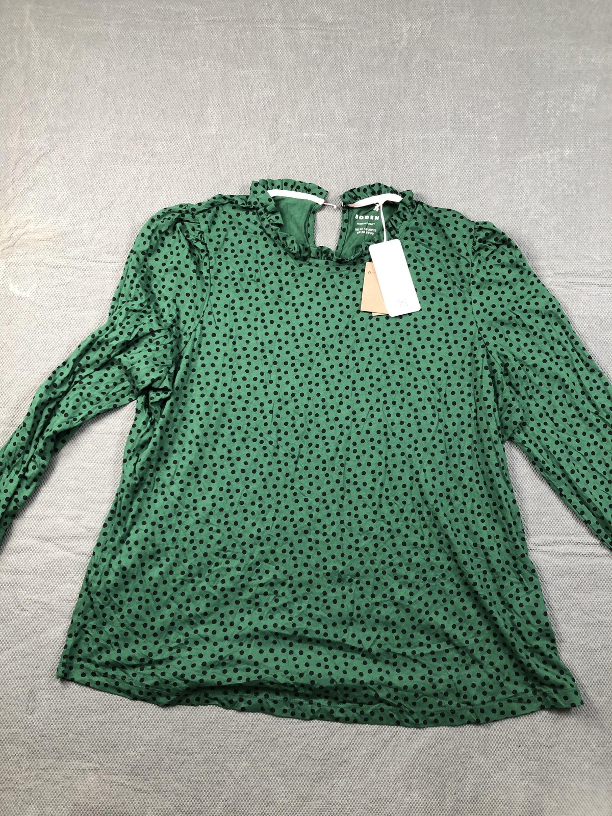 Boden T Shirt Womens 20-22 Plus Green High Neck Long Sleeve Polka Dot Jersey NWT