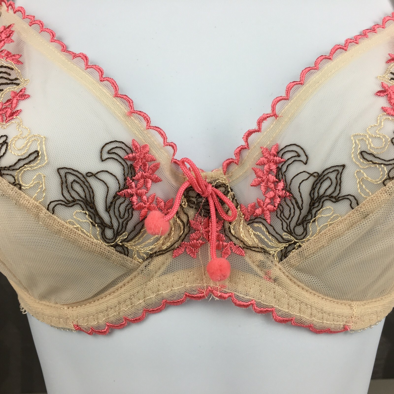 Ruby Pink KEIA Sexy Lingerie Sheer w Embroidered Lace Underwire Bra – Ivory/Pink