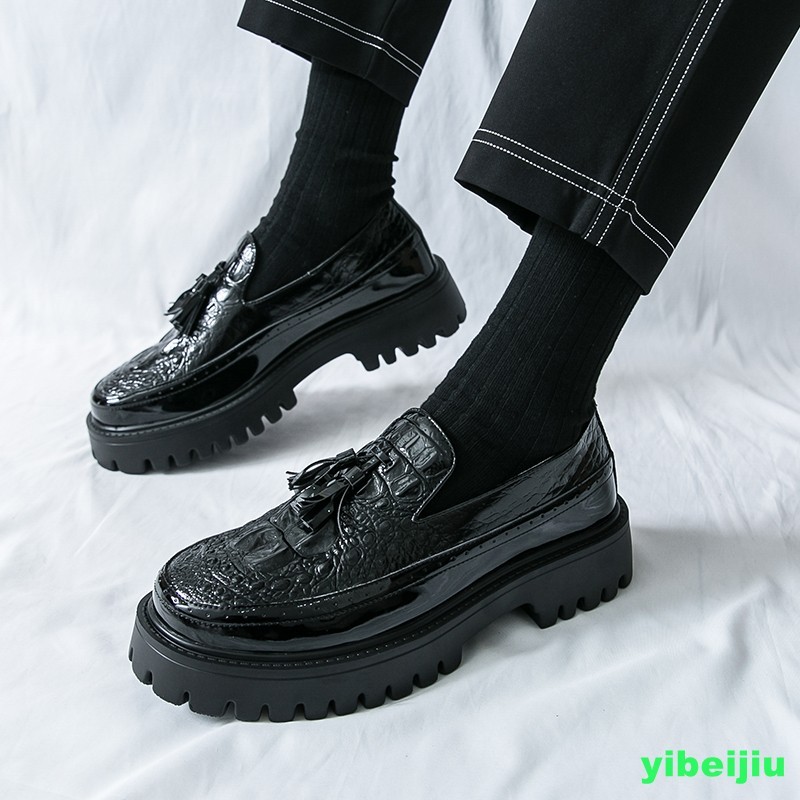 Men Loafers Dress Alligator Crocodile Leather Tassels Shoes Round Toe Oxford Man