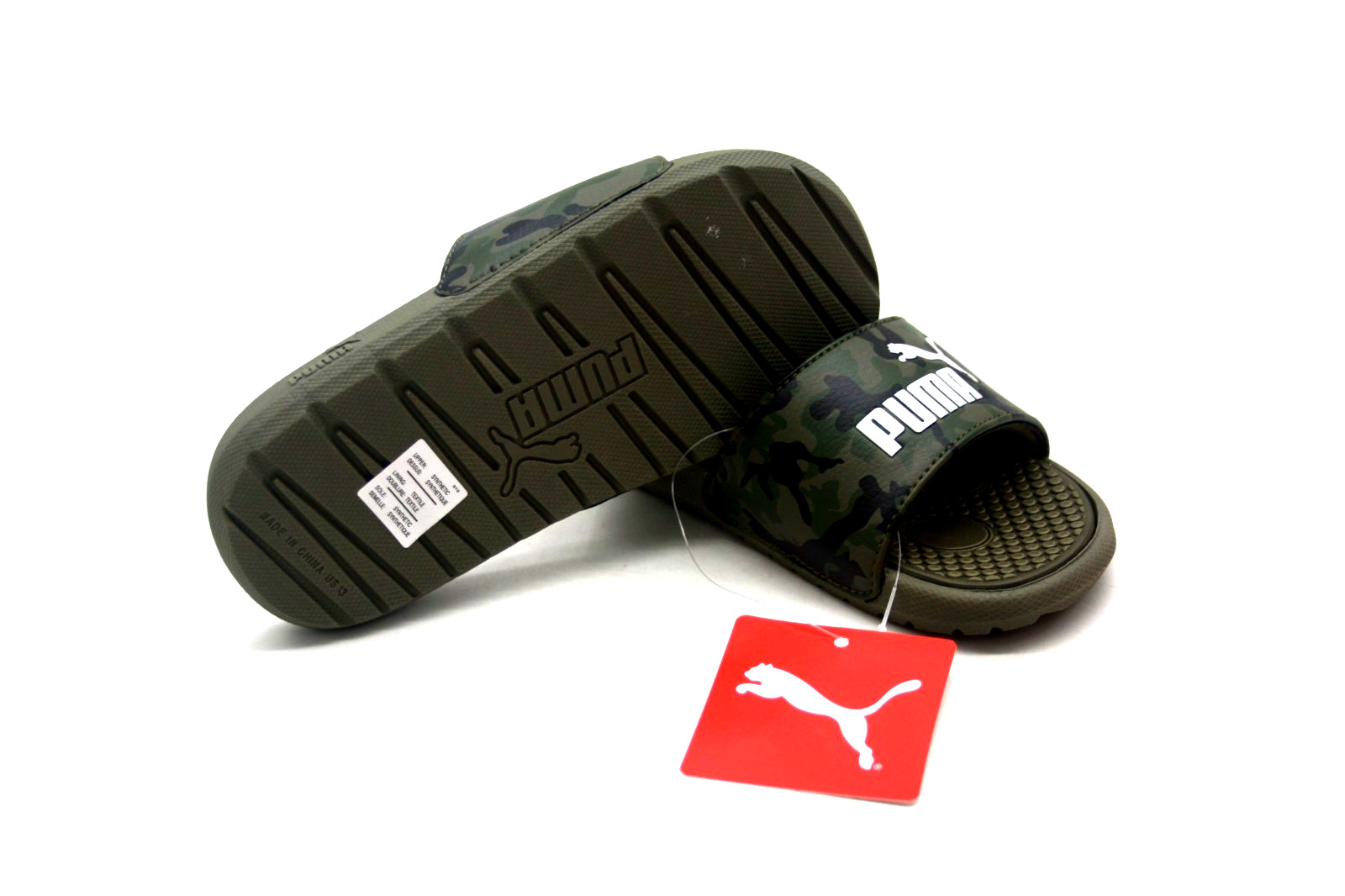 PUMA COOL CAT CAMO BX PS SLIDE SANSDAL 382626-01 DARK OLIVE /WHITE LITTLE KIDS