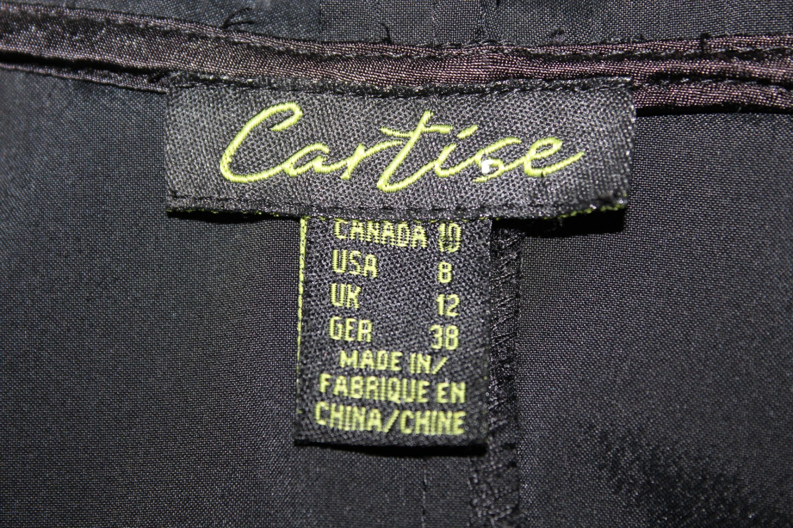 Cartise Sz 8 Black Ruffle Faux Wrap Fitted Nylon Polyester Spandex Top
