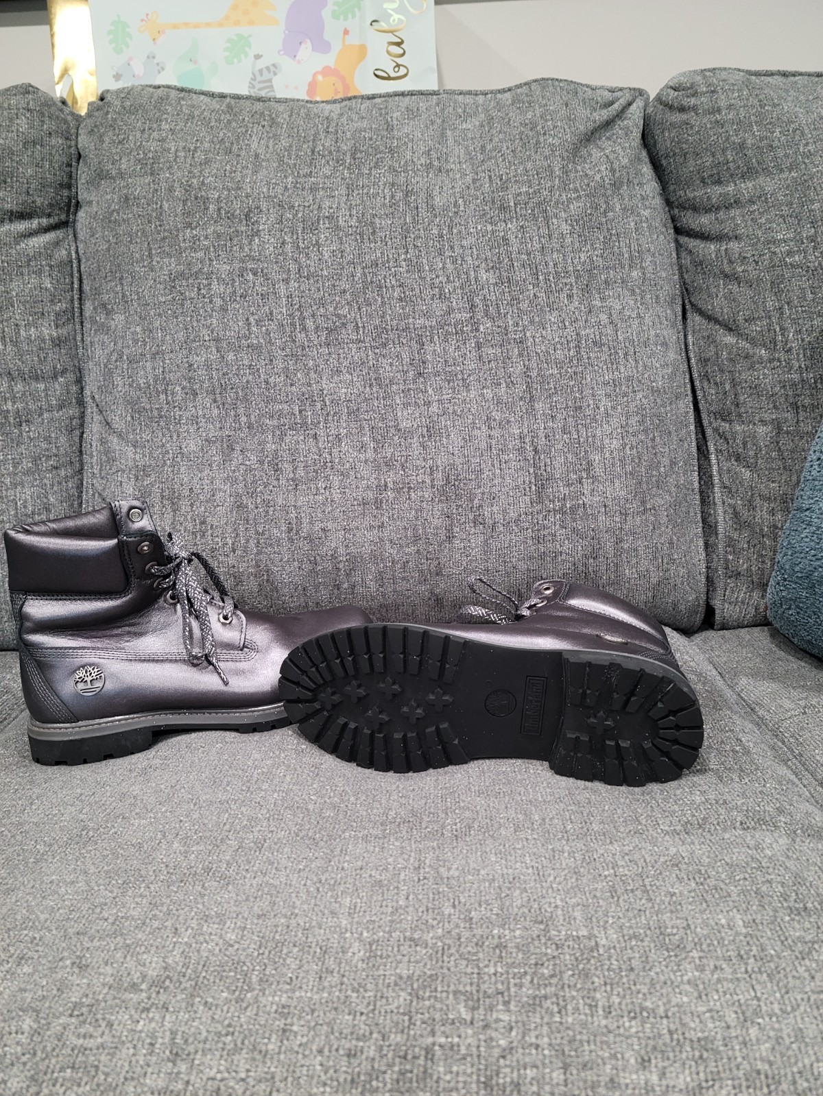 timberland boots woman size 10 m Grey Silver with glittery shoe laces. New