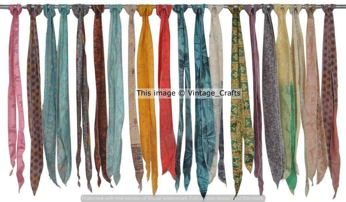 5Pcs Recycled Sari Silk Sashes Head Wrap/Scarf/Neck Tie 3×70” Handmade Boho Belt