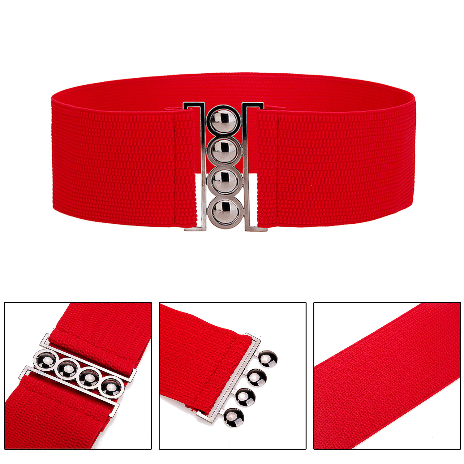 Womens Fashion Elastic Cinch Belt 3″ Wide Stretch Waist Band Clasp Buckle