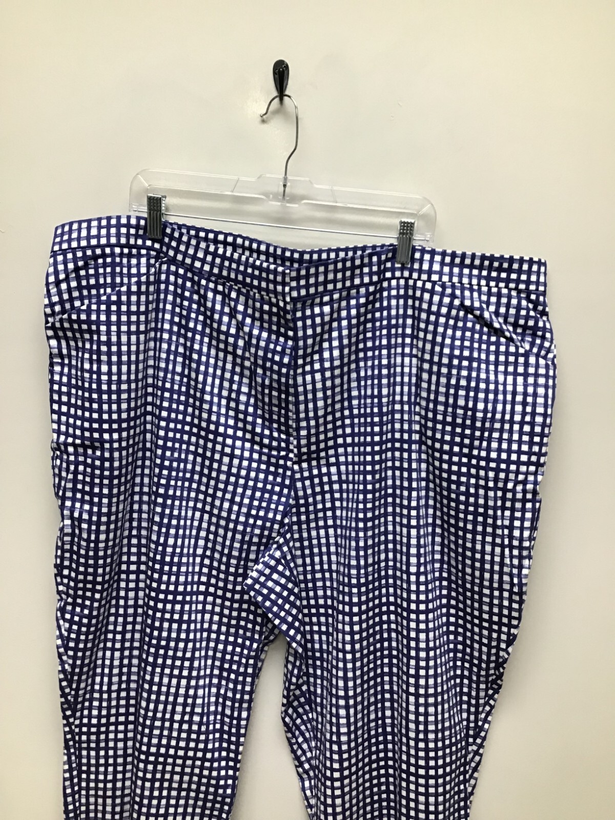 Dennis Basso Womens Blue Gingham Plaid Ruffled Hem Straight Leg Ankle Pants 26W