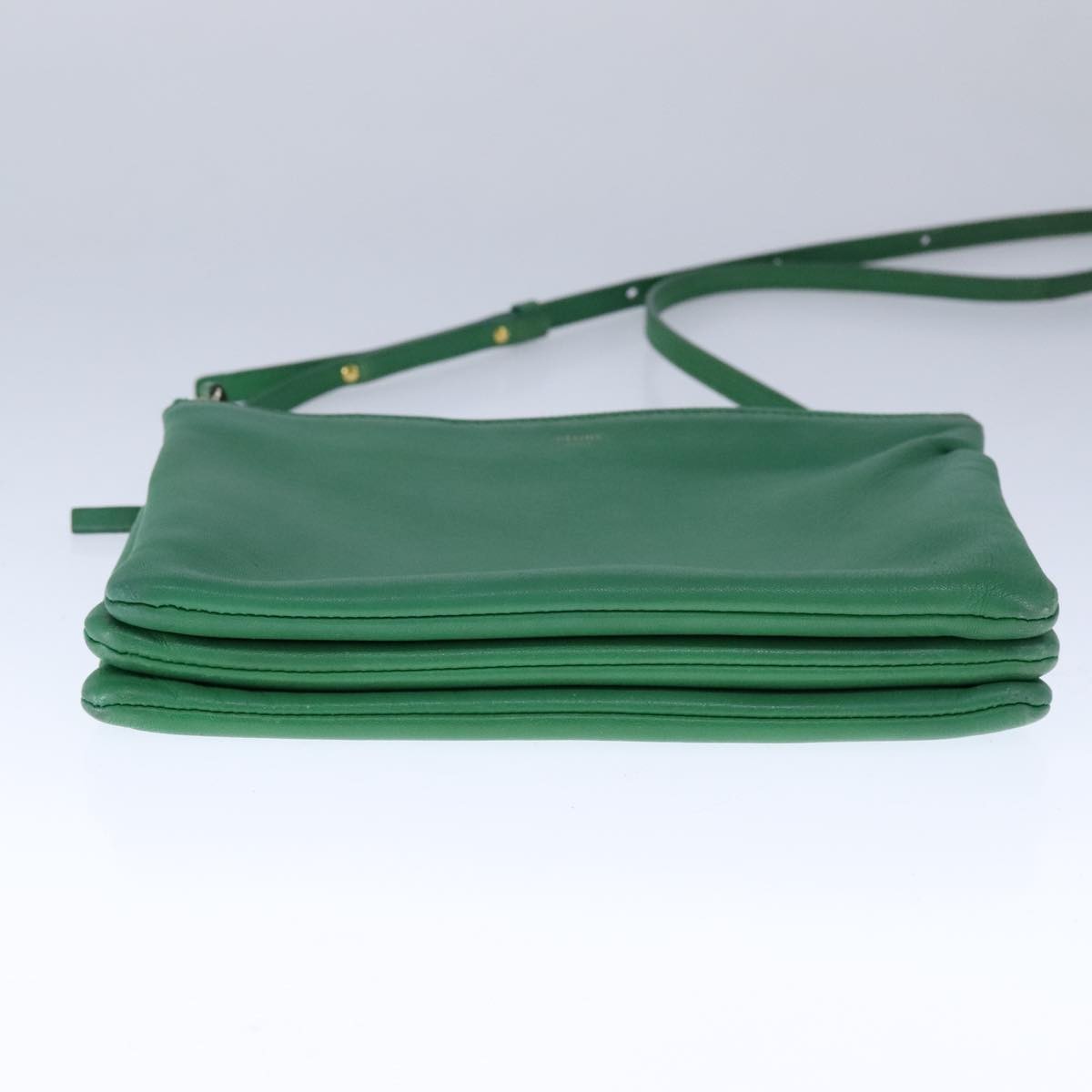 CELINE Trio Shoulder Bag Leather Green Gold Auth mr962