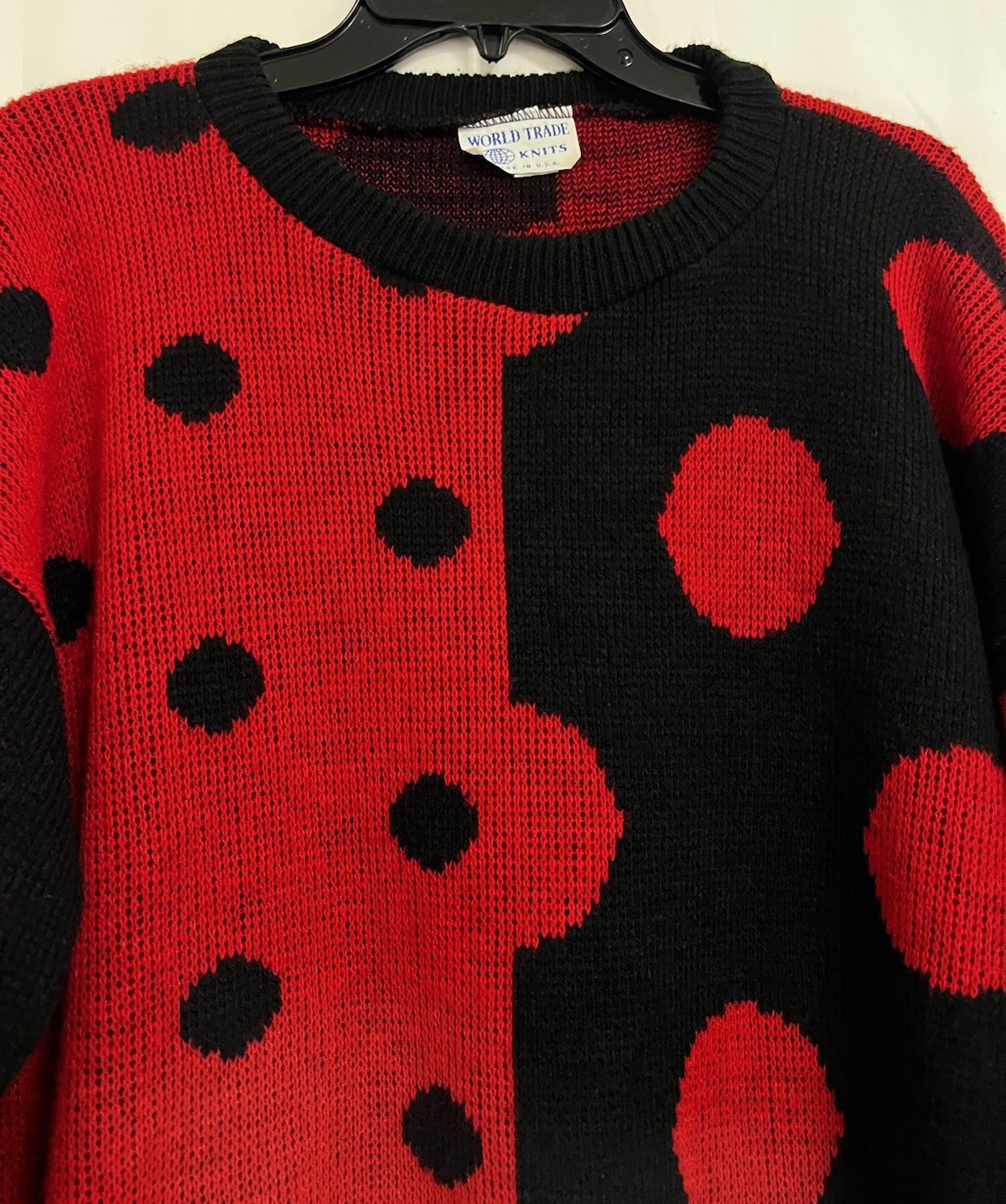 VTG 90’s World Trade Knits Men Sweater Sz L Red Black Knit Geometric USA Holiday