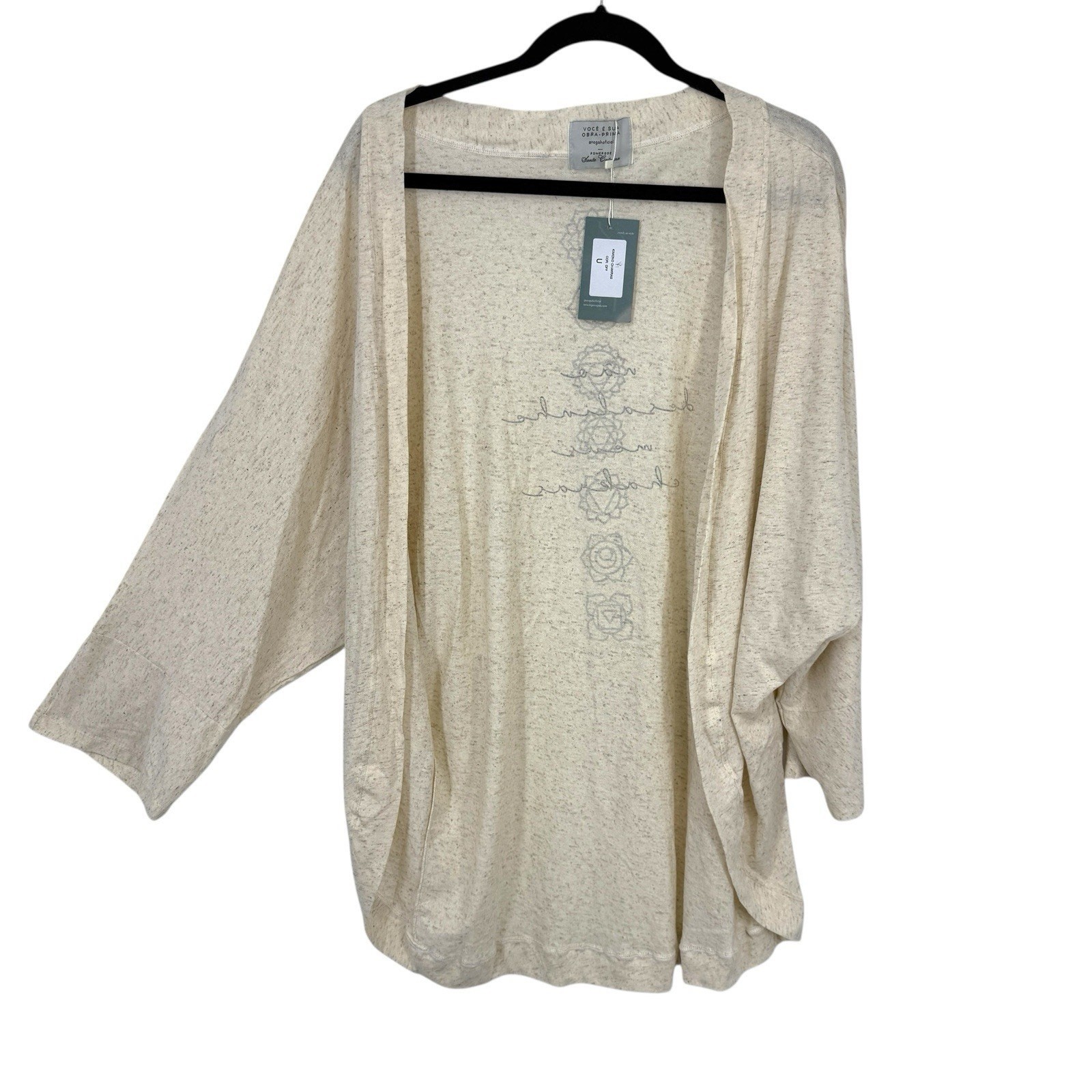 Nogah Chakras Kimono Top O/S Natural Ivory Linen Blend NEW Art to wear