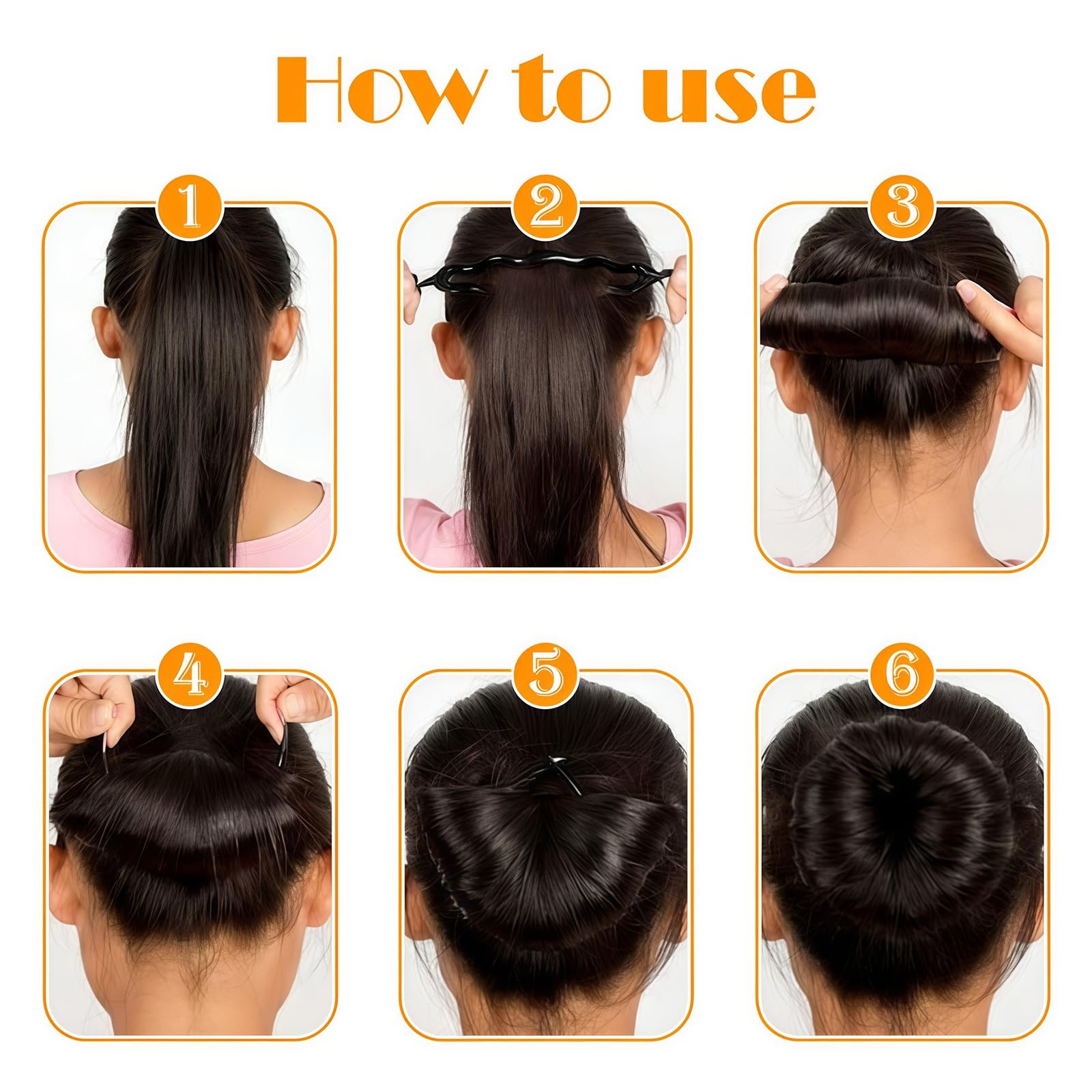 6 Count Bun Maker Hair Holders – Plastic Black 21.5 x 3.8cm/ 8.5inch x 1.5inc