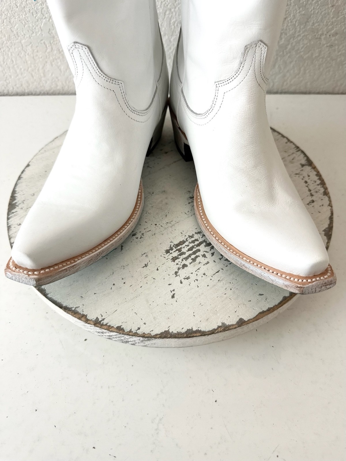 Lane EMMA JANE White Cowboy Boots Western Cowgirl Mid Calf Tall Snip Toe Sz 7