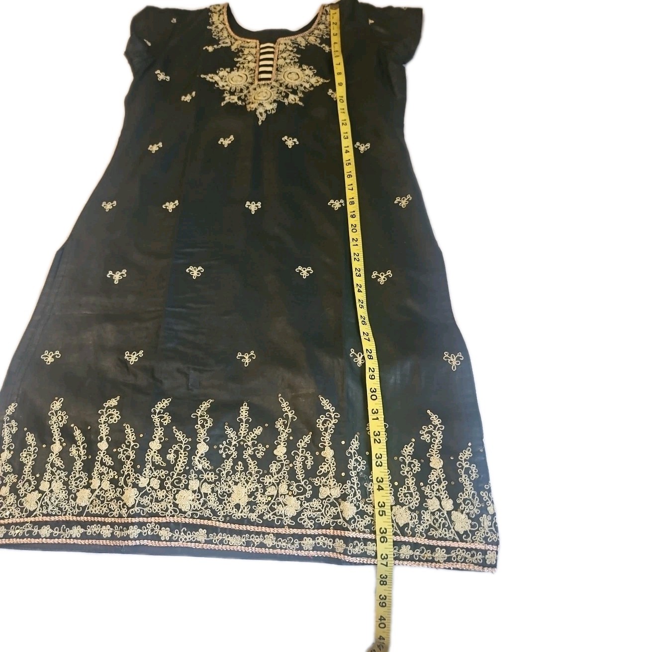 Handmade Black & Gold Embroidered Kurta Kaneez Tunic Dress – Indian Ethnic