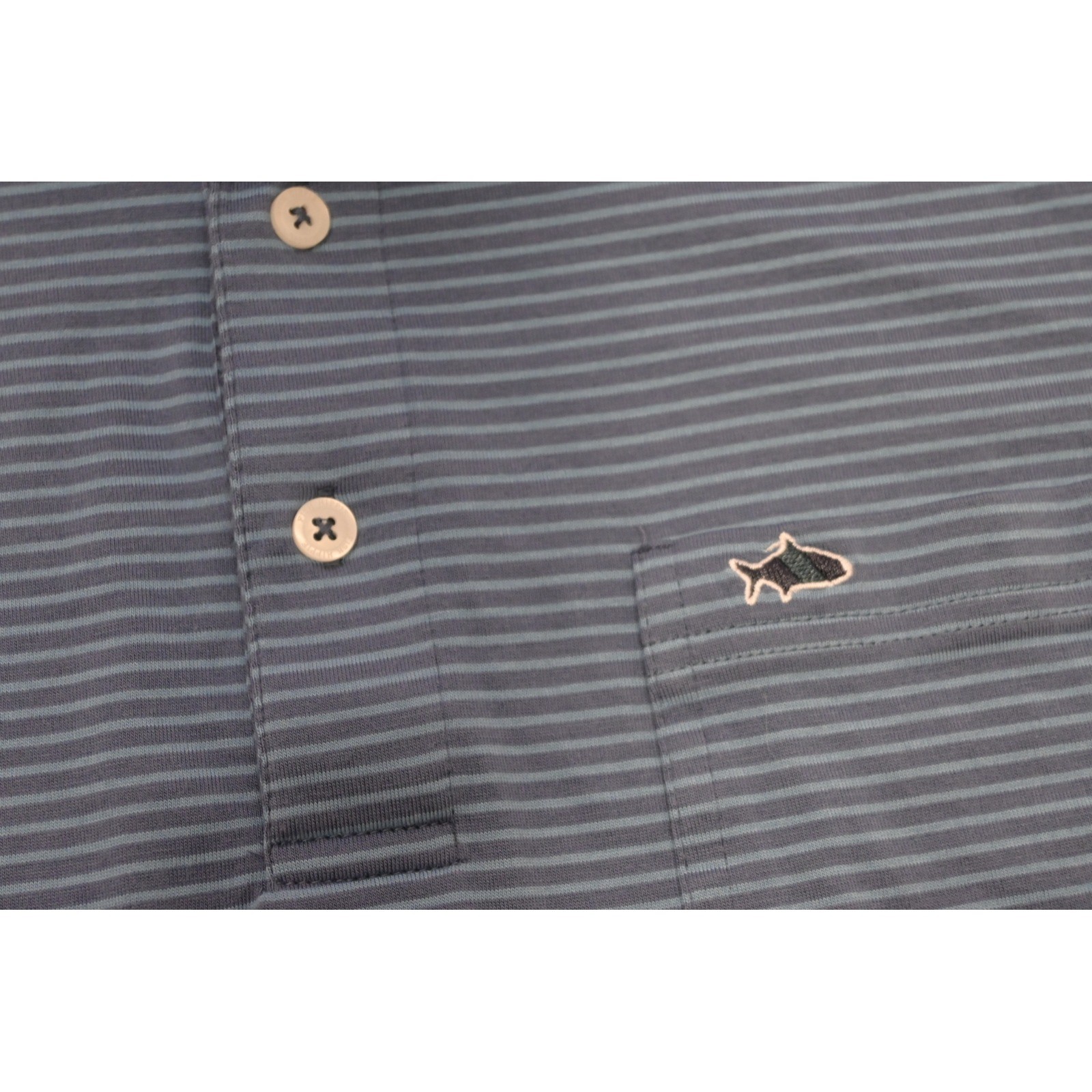 Fish Hippie Co Polo Shirt Mens Medium Blue Striped Pima Cotton Stretch Excellent