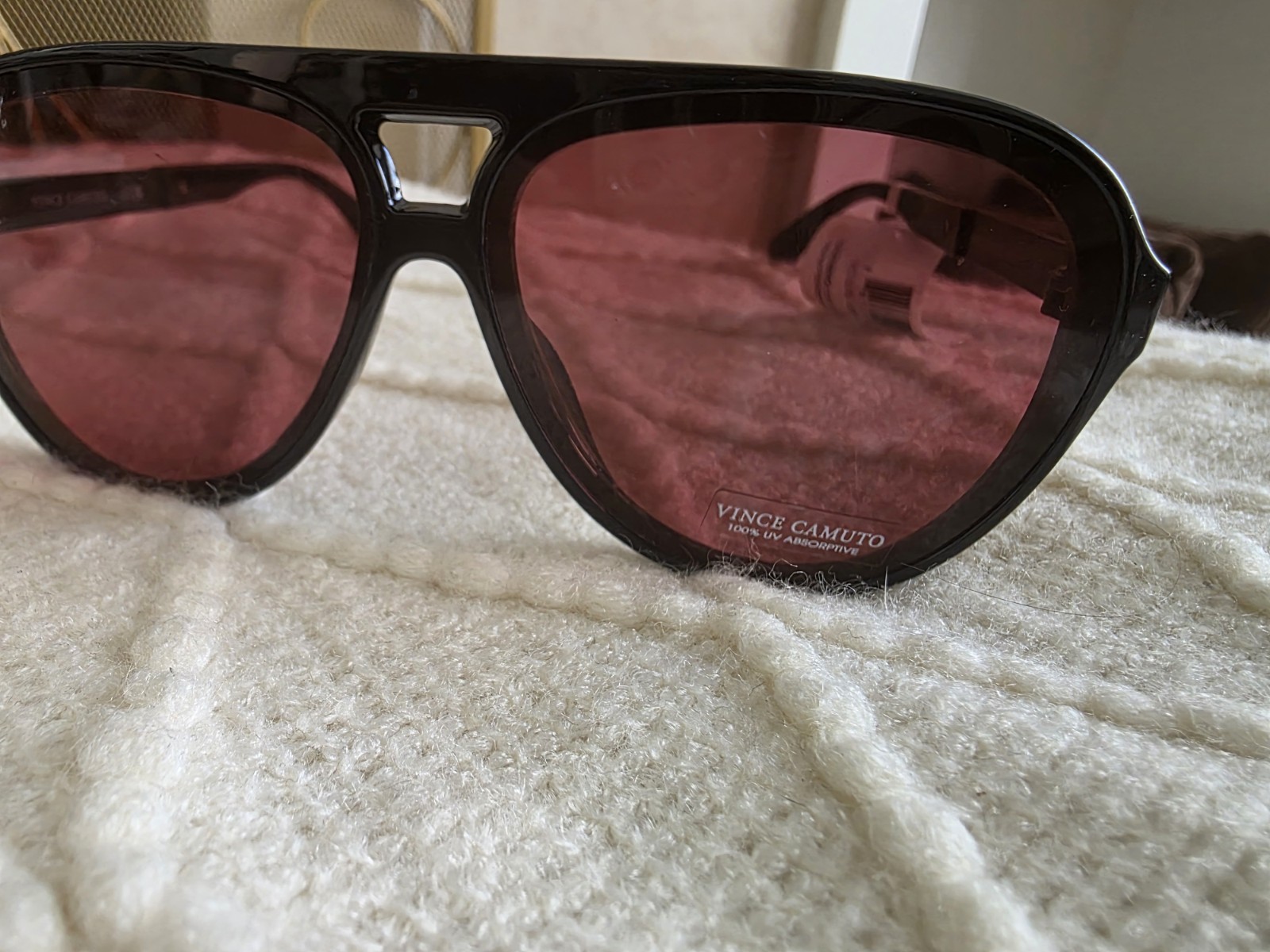 Vince Camuto Women’s Aviator Sunglasses Black Plastic Frame Red Tinted Lens