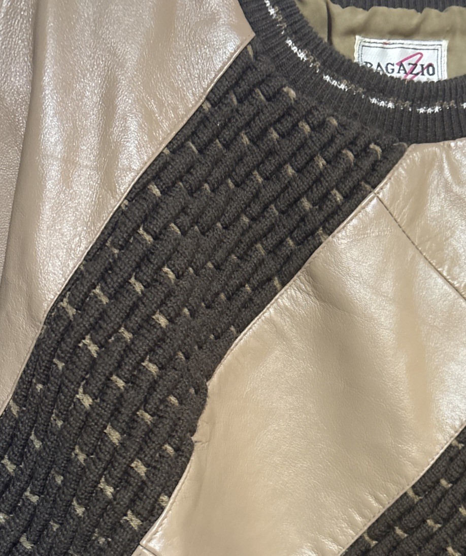 Vtg Bagazio Knit Sweater Men’s Sz M Leather Acrylic/Wool Coogie Style Hip Hop