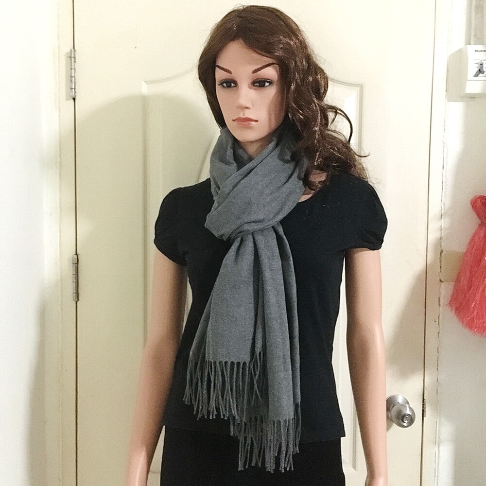 SOFT WARM CASHMERE BLEND SCARF WRAP SHAWL PASHIMA SOLID GRAY PLAIN GIFT HIM HER