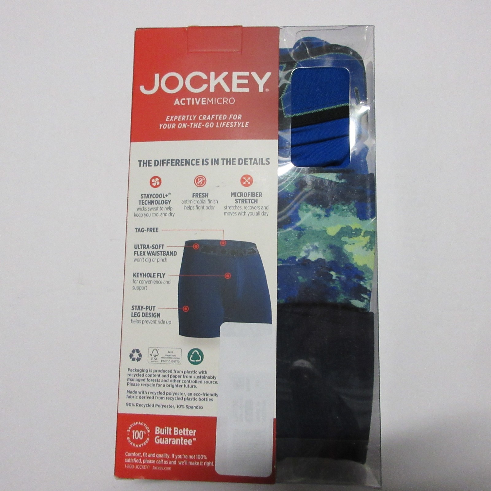 New Jockey Active Microfiber Boxer Briefs 3 Pack Blue Mens Large L Stretch Cool