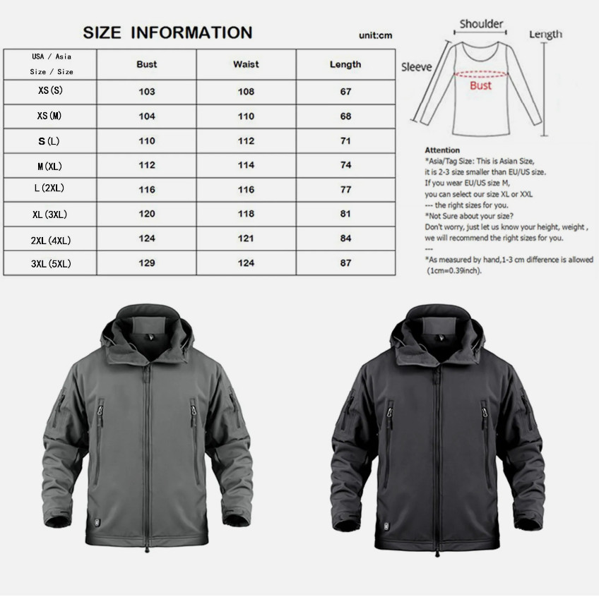 Mens Tactical Jacket Military Waterproof Coat Soft Shell Work Windbreaker Jacket