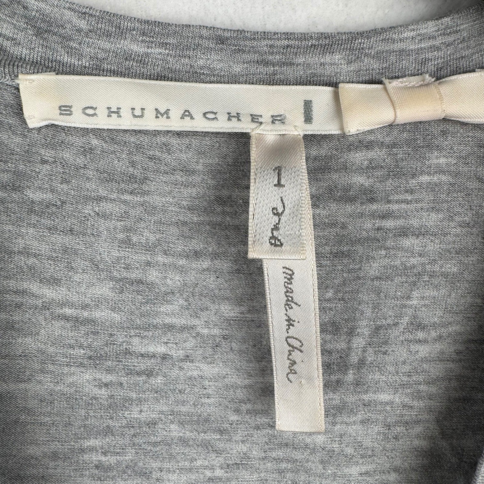 Schumacher Women’s Gray Embellished V-Neck Short Sleeve Tunic Top Size 1
