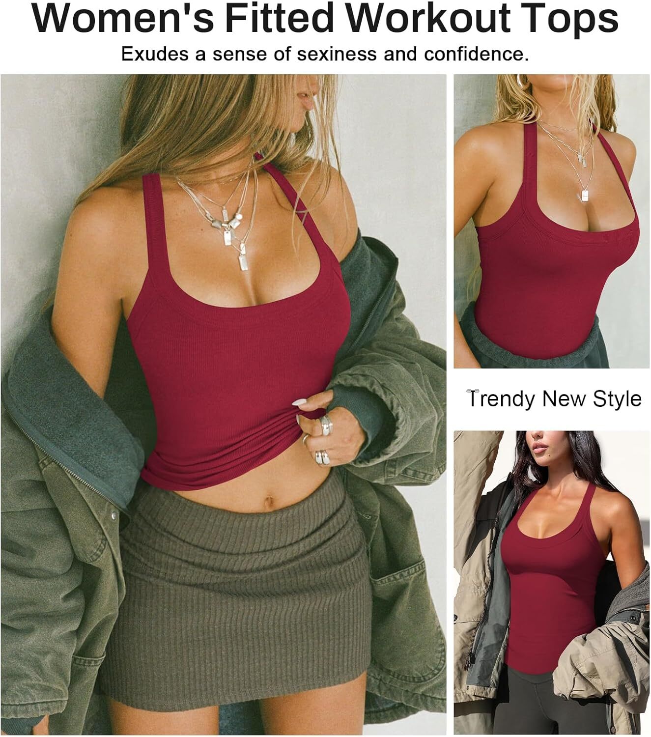 Womens Halter Top Deep Scoop Neck Low Cut Racerback Tank Top for Women