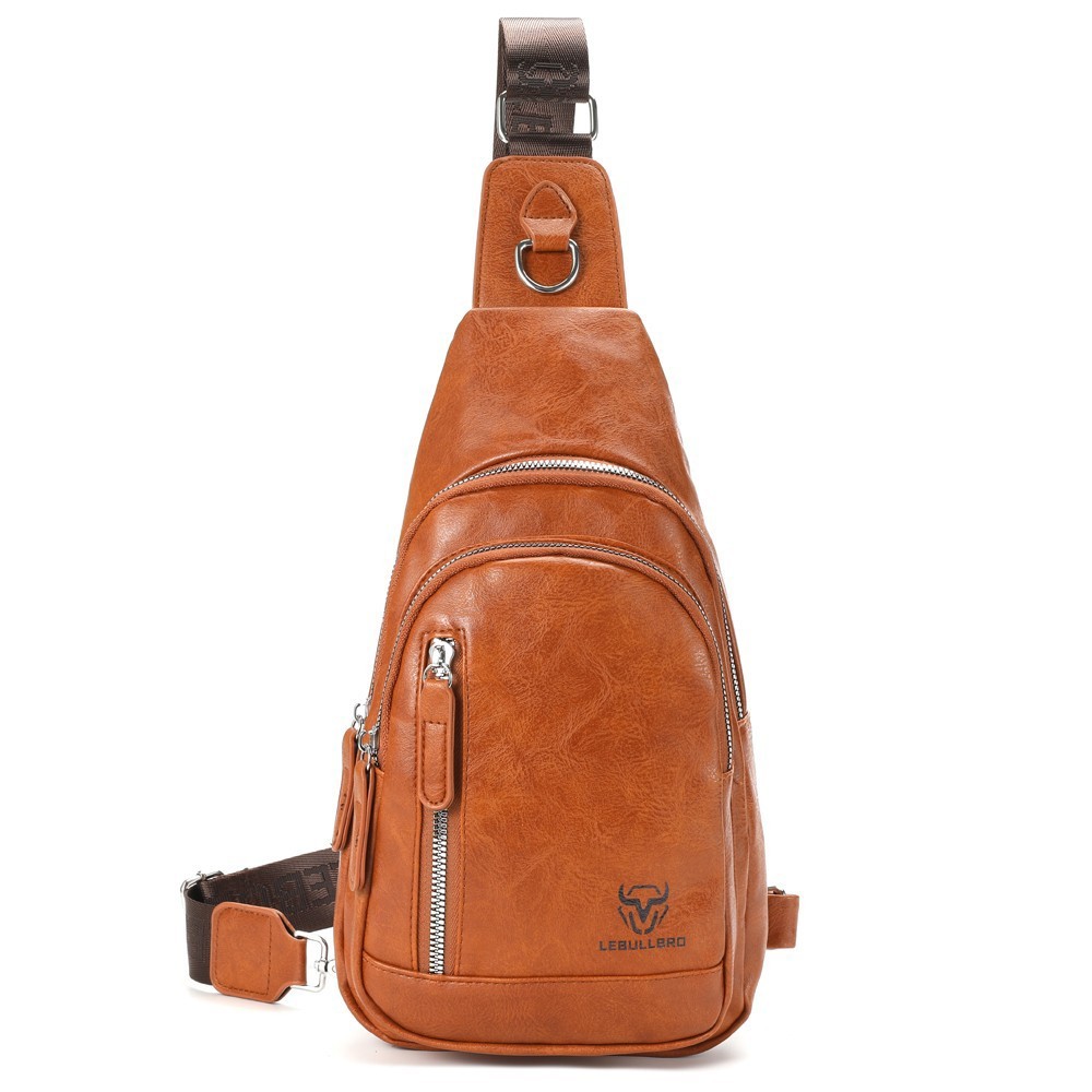 LEBULLBRO Men Leather Sling Bag Crossbody Chest Bag Shoulder Bag for Travel Work