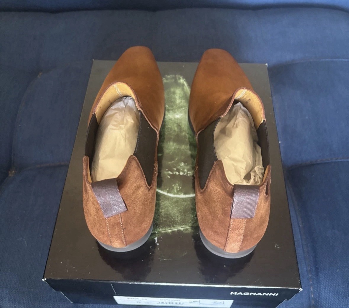 $495 Magnanni Mens Cognac Suede Chelsea Dress Ankle Boot Made in Spain Size 12
