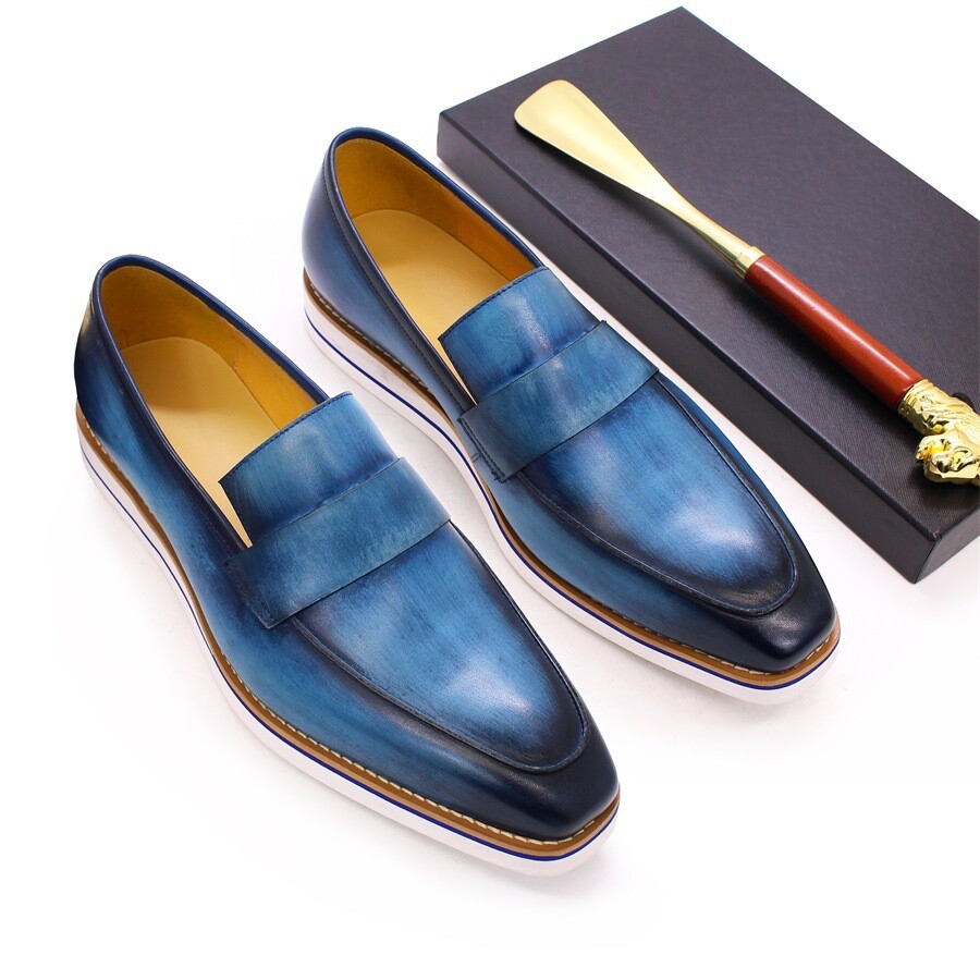 Men’s Pointy Toe Leather Shoes Slip On Flat Banquet Dress Formal Casual Oxforfds