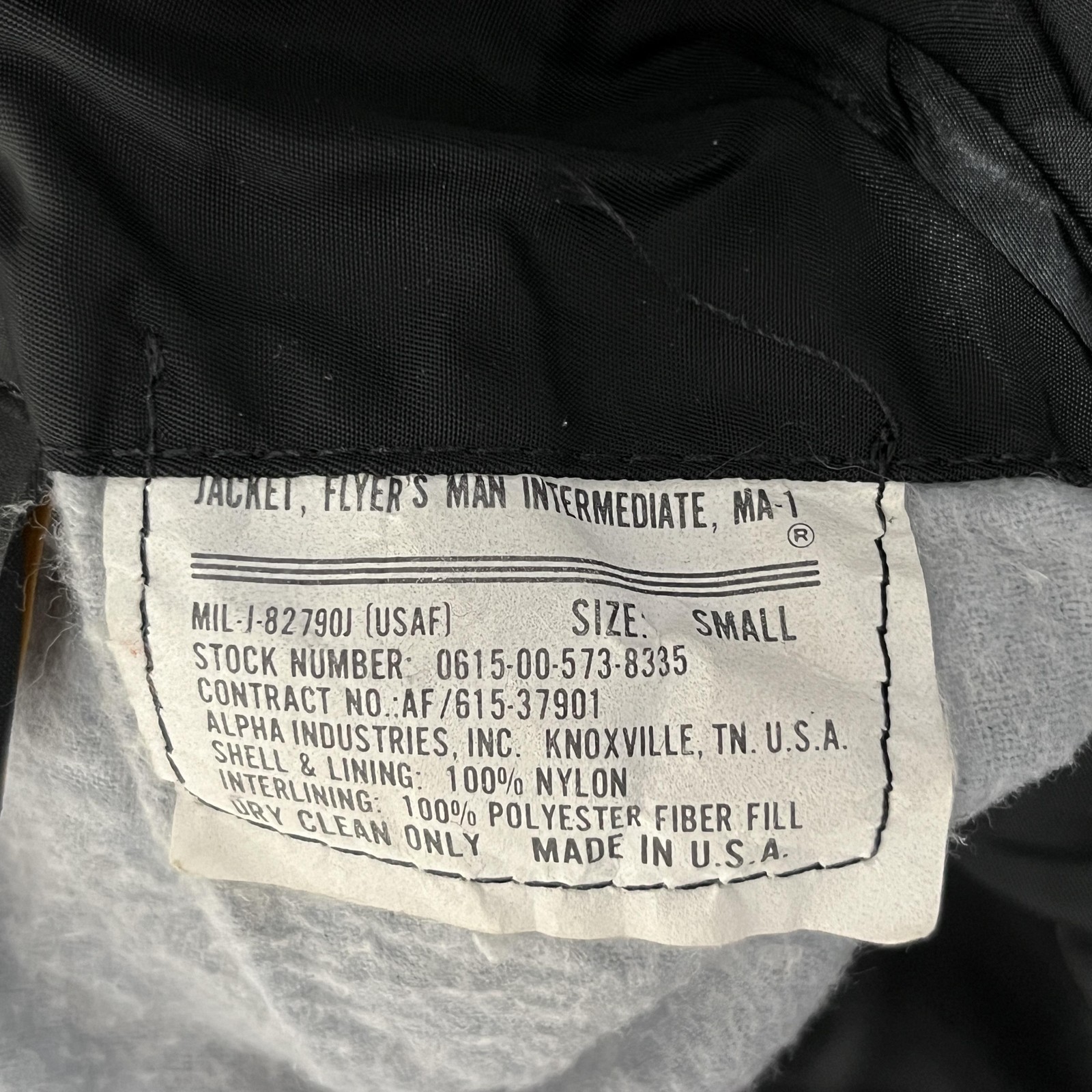 Vintage MA-1 Flight Jacket Alpha Industries USA Made USAF Black Orange Vietnam