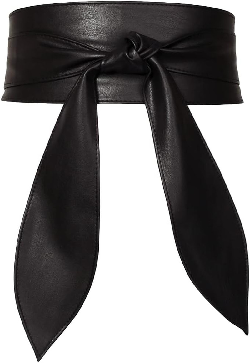 Women Obi Belt Bow Tie Wrap Wide Waistband Faux Leather Wide Cinch Belt for Dres