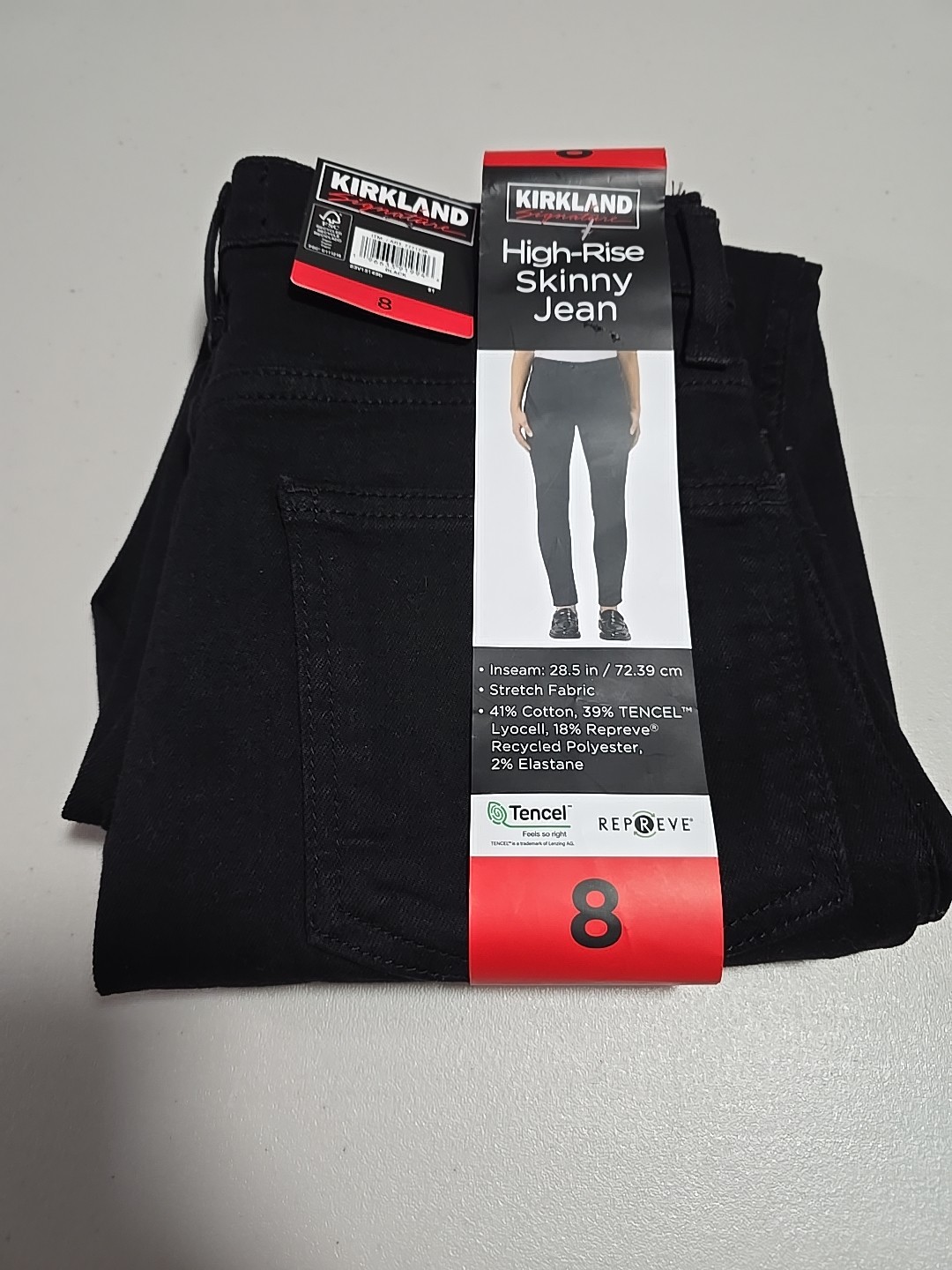 Kirkland Signature High rise Women’s Skinny Black Denim Pants Slim Fit, Size 8