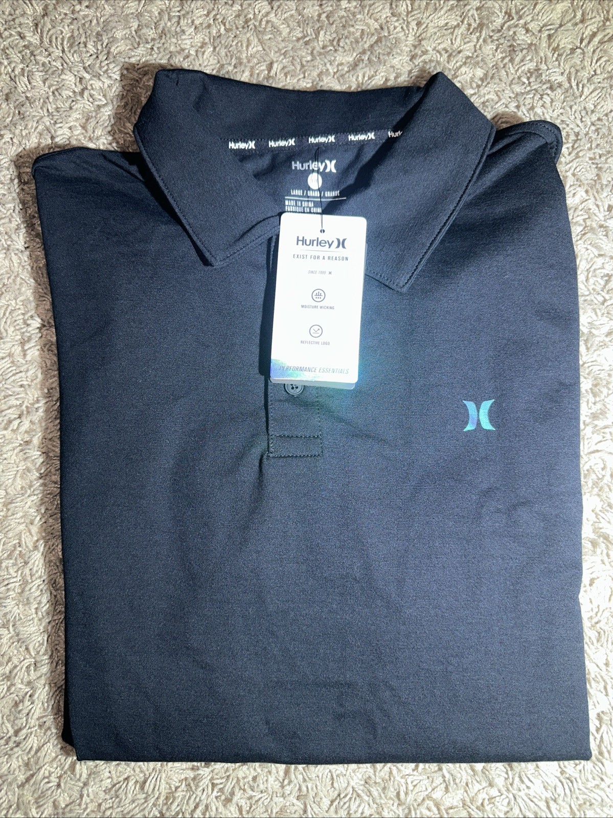 NEW Men’s Hurley Performance Essentials Black Pique Polo Size Large MSRP $38.00