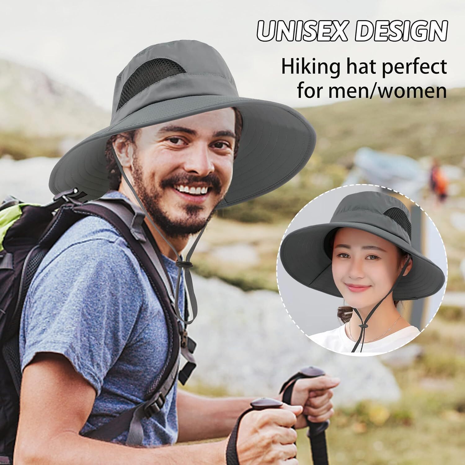 Men Wide Brim Sun Hat UV Protection Bucket Cap For Hiking Camping Fishing Safari