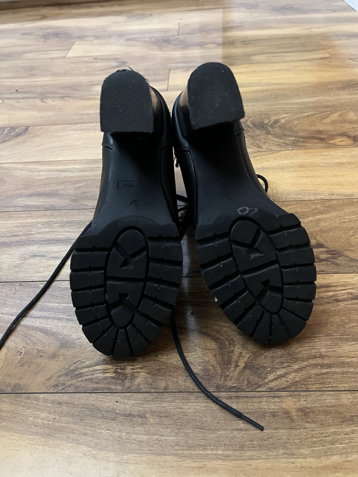 Women’s Black Lace-Up Ankle Bootie Punk Quilted Round Toe Lug Sole 8