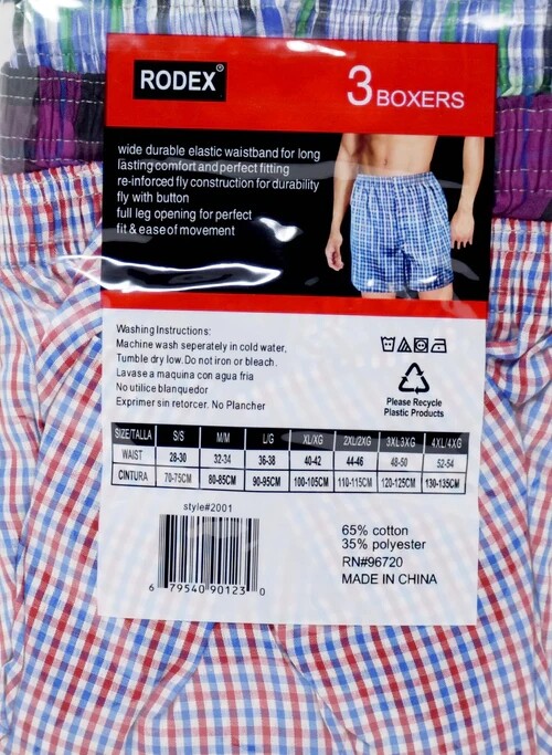 3/6 Pack Men’s Woven Boxers “Cotton~ Tag less” Size: S ~ 3XL