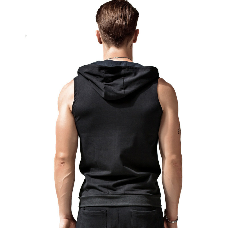 Sleeveless Zipper Hoodie Hooded Workout Gym Training Sport Jacket Vest Tank Top